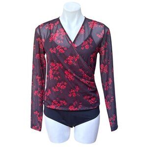 Tahari NWT Floral Mesh My Perfect Shape Bodysuit, Long Sleeves Women’s Size L